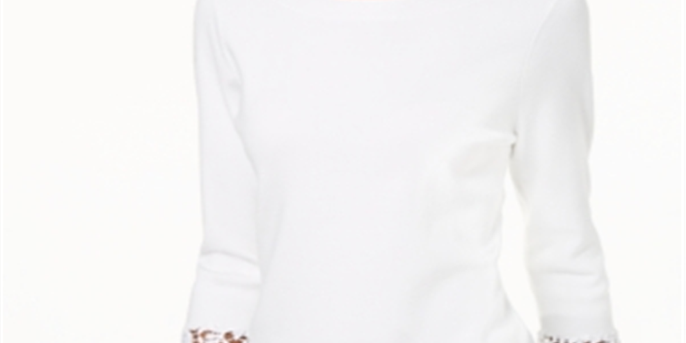 Suéter feminino INC International Concepts com manga sino e punho de renda, branco, tamanho pequeno