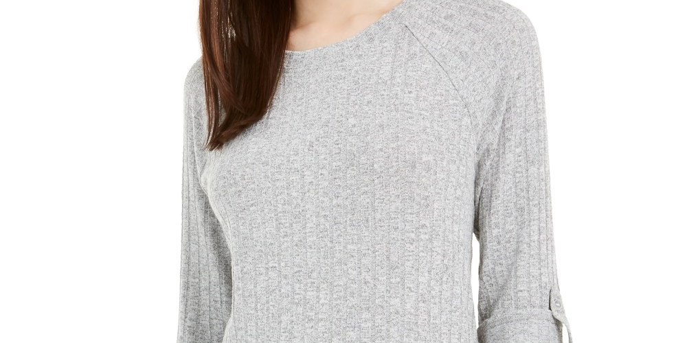 Suéter BCX Juniors com mangas enroladas e camadas artificiais, cinza, tamanho médio