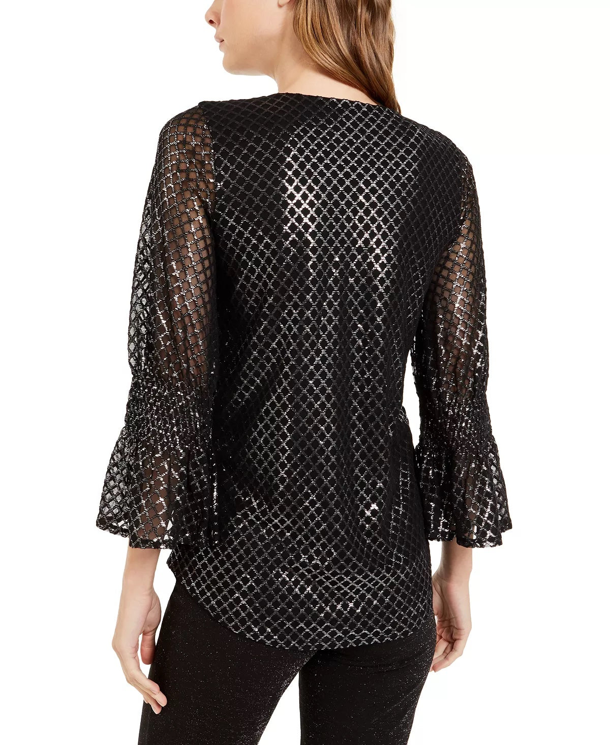 Blusa Alfani Feminina Petite com Estampa Metálica e Mangas Finas Cinza Tamanho P
