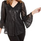 Blusa Alfani Feminina Petite com Estampa Metálica e Mangas Finas Cinza Tamanho P