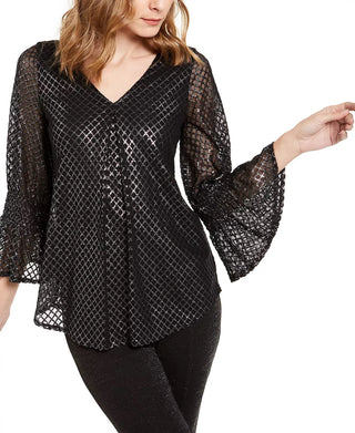 Blusa Alfani Feminina Petite com Estampa Metálica e Mangas Finas Cinza Tamanho P