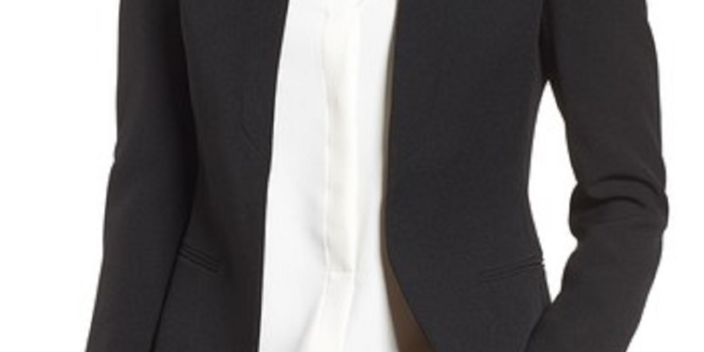 Jaqueta feminina Anne Klein com frente aberta, preta, tamanho 8