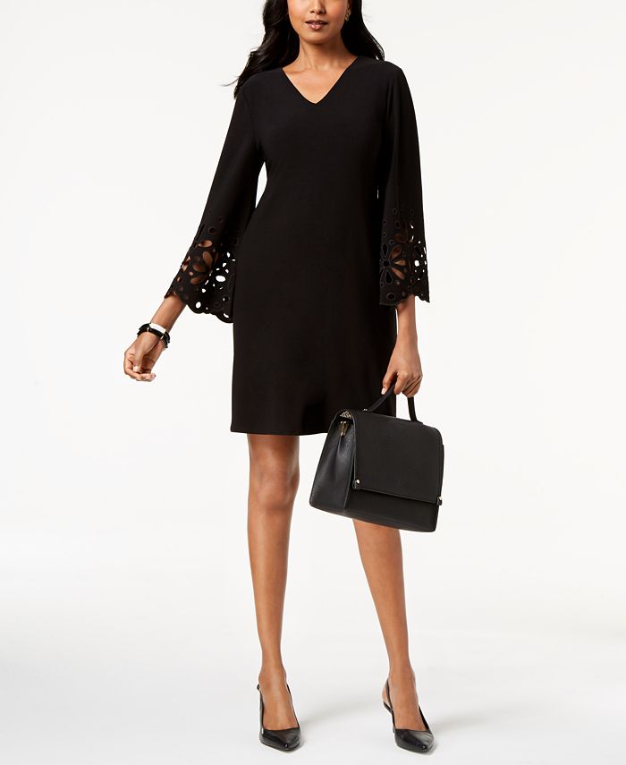 Vestido Alfani Feminino com Decote em V e Corte a Laser, Preto, Tamanho 6