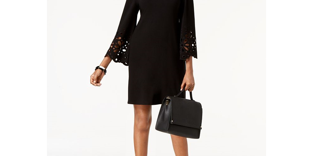 Vestido Alfani Feminino com Decote em V e Corte a Laser, Preto, Tamanho 6