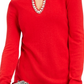 Suéter feminino pequeno com decote em forma de fechadura e detalhes em vermelho da INC International Concepts