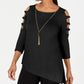 JM Collection Top Feminino com Bainha Assimétrica e Manga Escada, Preto, Tamanho Pequeno