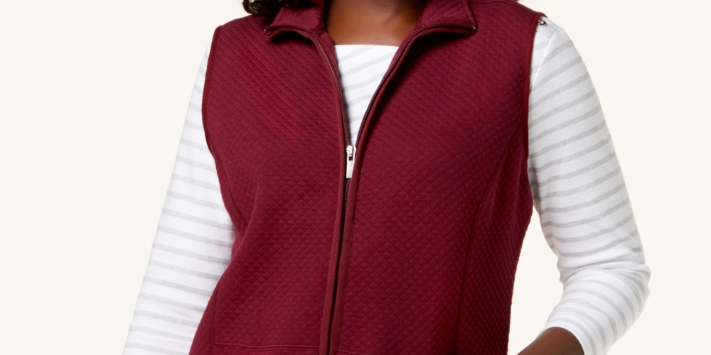 Colete esportivo feminino Karen Scott de lã acolchoada, vermelho, tamanho pequeno