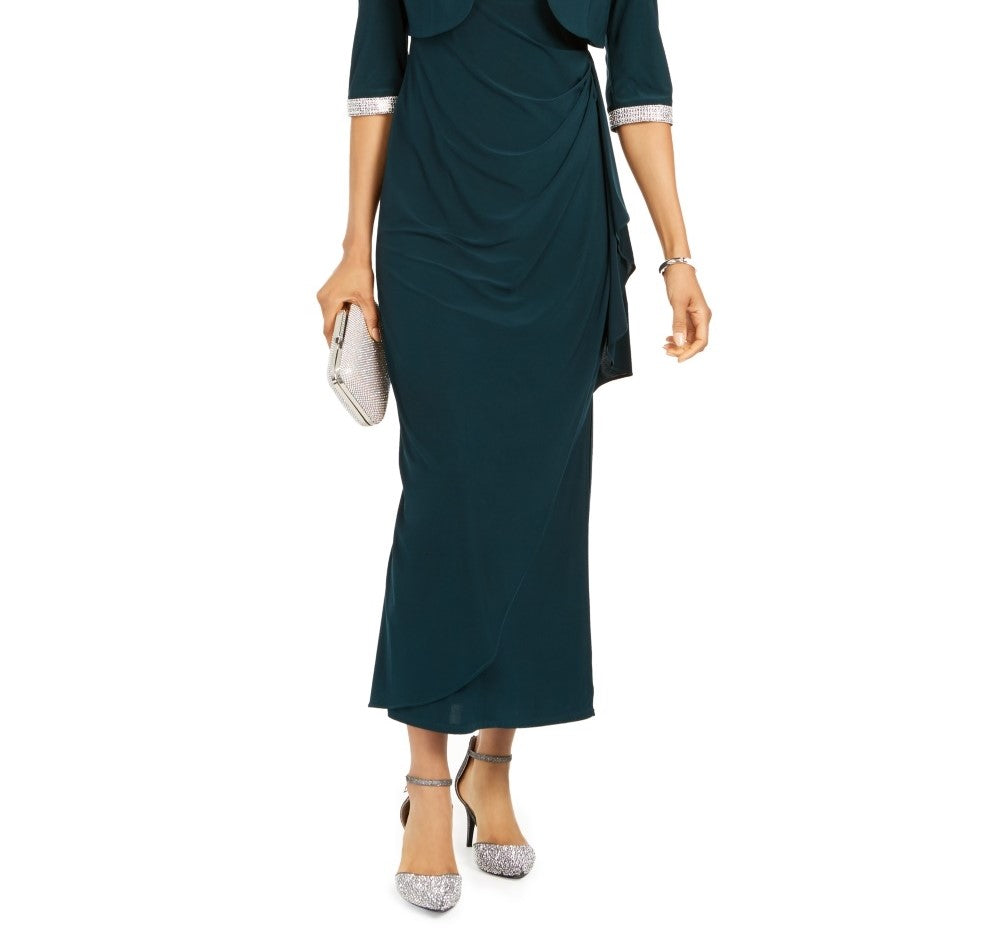 Jaqueta curta feminina R &amp; M Richards e vestido com babados, verde, tamanho 14