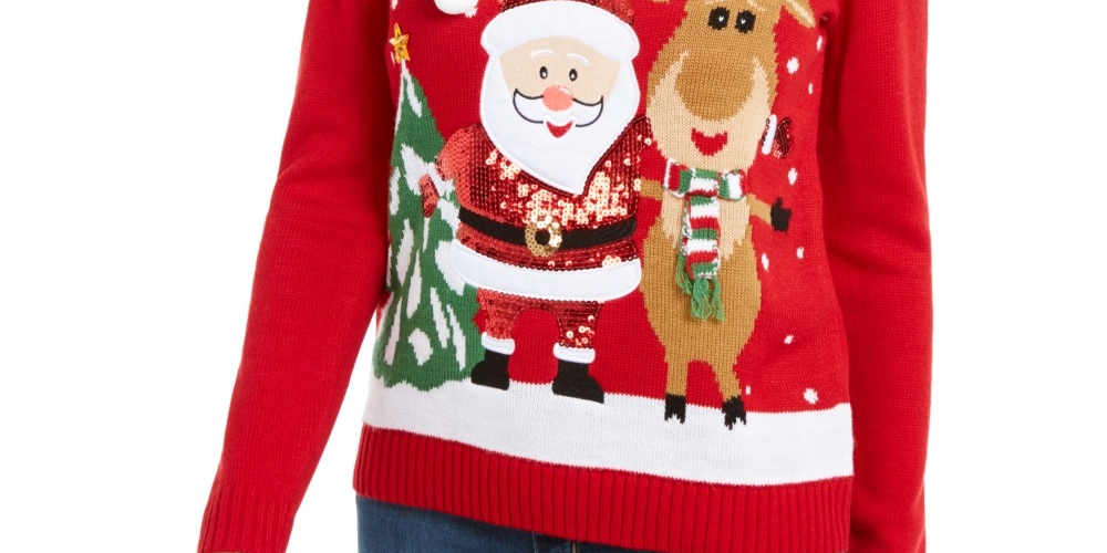 Karen Scott Suéter Feminino Papai Noel Amigável Vermelho Tamanho P