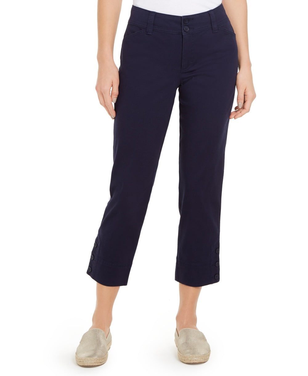 Calça Capri Feminina Charter Club com Punhos Abotoados e Controle de Barriga Azul Tamanho 6