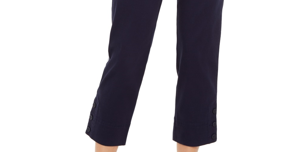 Calça Capri Feminina Charter Club com Punhos Abotoados e Controle de Barriga Azul Tamanho 6