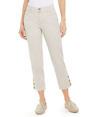 Charter Club Women's Button Cuff Tummy Control Capri Pants Beige Size 6