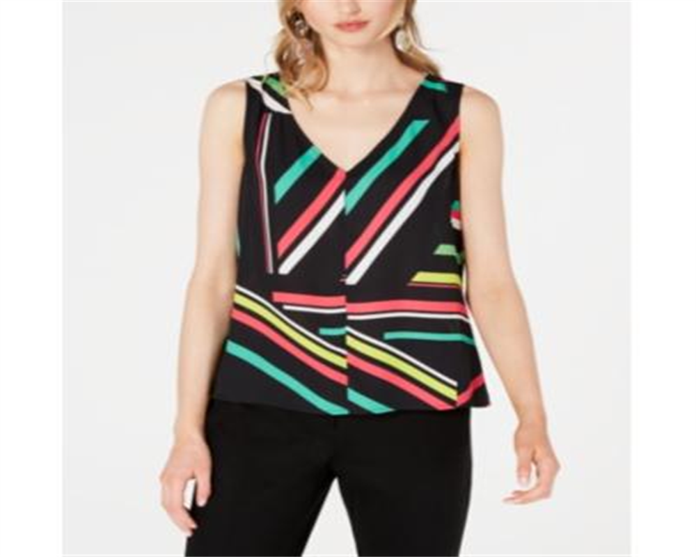 Blusa feminina sem mangas com decote em V Bar III, preta, tamanho extragrande