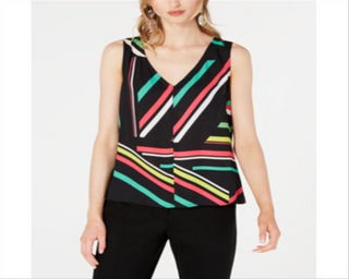 Blusa feminina sem mangas com decote em V Bar III, preta, tamanho extragrande