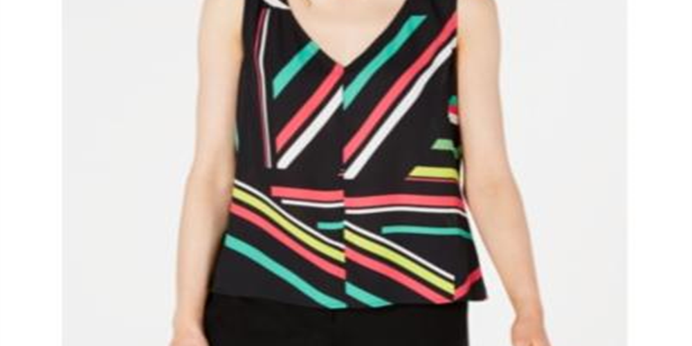 Blusa feminina sem mangas com decote em V Bar III, preta, tamanho extragrande