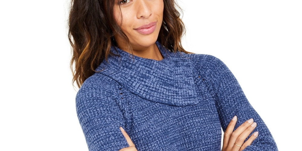 Suéter feminino estilo &amp; co com decote envelope e mangas compridas, azul, tamanho P