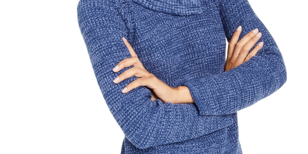 Suéter feminino estilo &amp; co com decote envelope e mangas compridas, azul, tamanho P