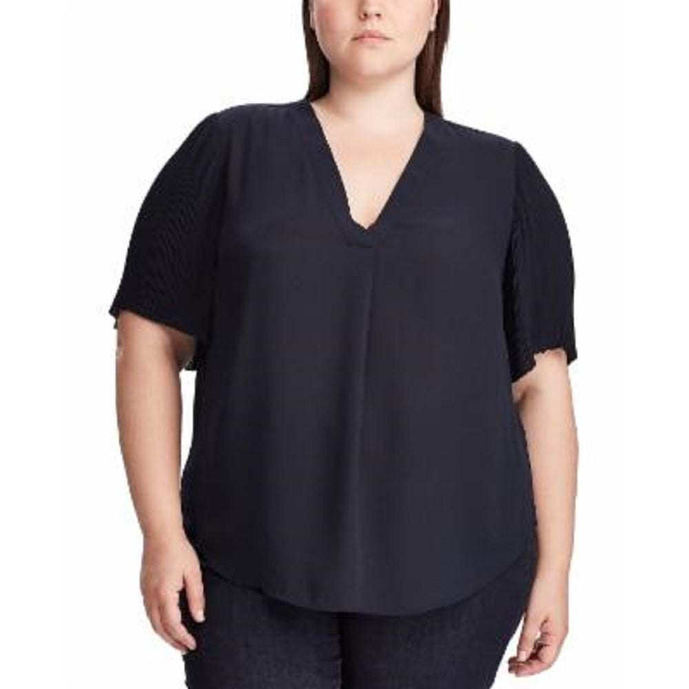 Blusa Ralph Lauren Feminina Manga Curta Gola V Azul Marinho Tamanho 2X