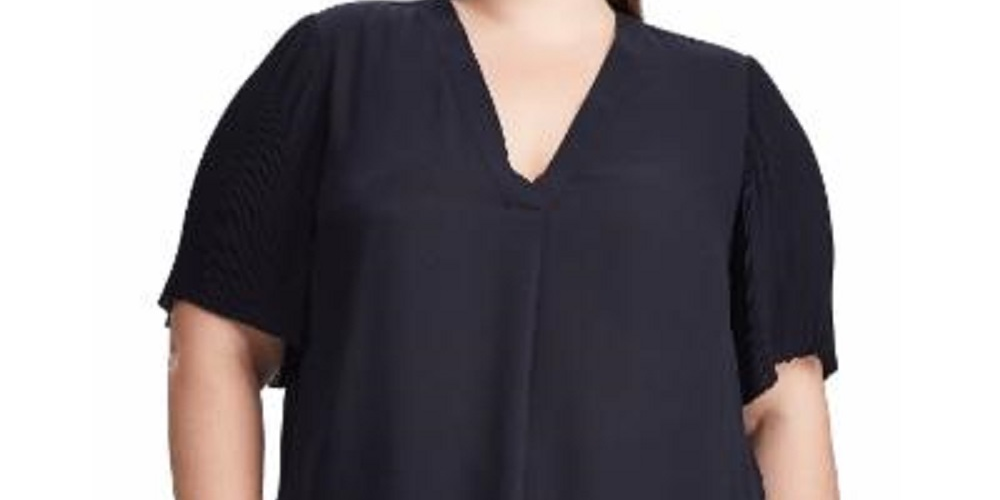 Blusa Ralph Lauren Feminina Manga Curta Gola V Azul Marinho Tamanho 2X