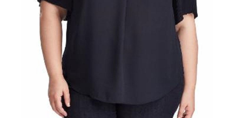 Blusa Ralph Lauren Feminina Manga Curta Gola V Azul Marinho Tamanho 2X