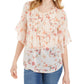 Blusa feminina transparente com estampa floral e pregas estilo &amp; co, rosa, tamanho M