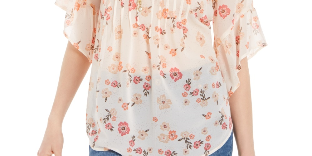 Blusa feminina transparente com estampa floral e pregas estilo &amp; co, rosa, tamanho M