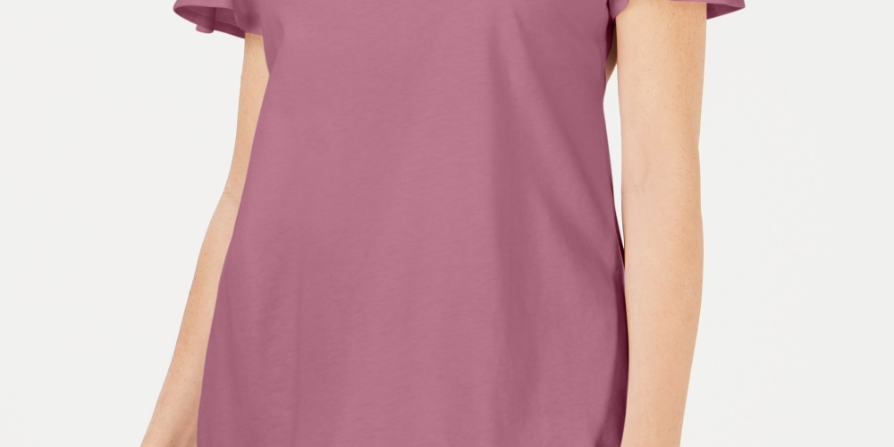 Karen Scott Blusa Feminina com Mangas Flutter e Acabamento em Basketweave Rosa Tamanho X P