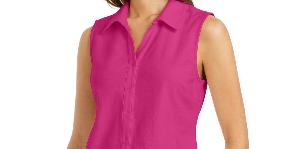 Camisa feminina sem mangas Charter Club Cotton Piquet Rosa Tamanho 10