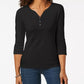 Camisa Henley de algodão pequena Karen Scott feminina, preta, tamanho pequeno extragrande