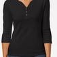 Camisa Henley de algodão pequena Karen Scott feminina, preta, tamanho pequeno extragrande