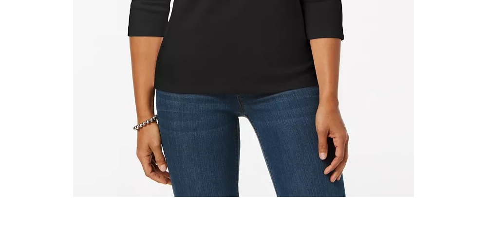 Camisa Henley de algodão pequena Karen Scott feminina, preta, tamanho pequeno extragrande