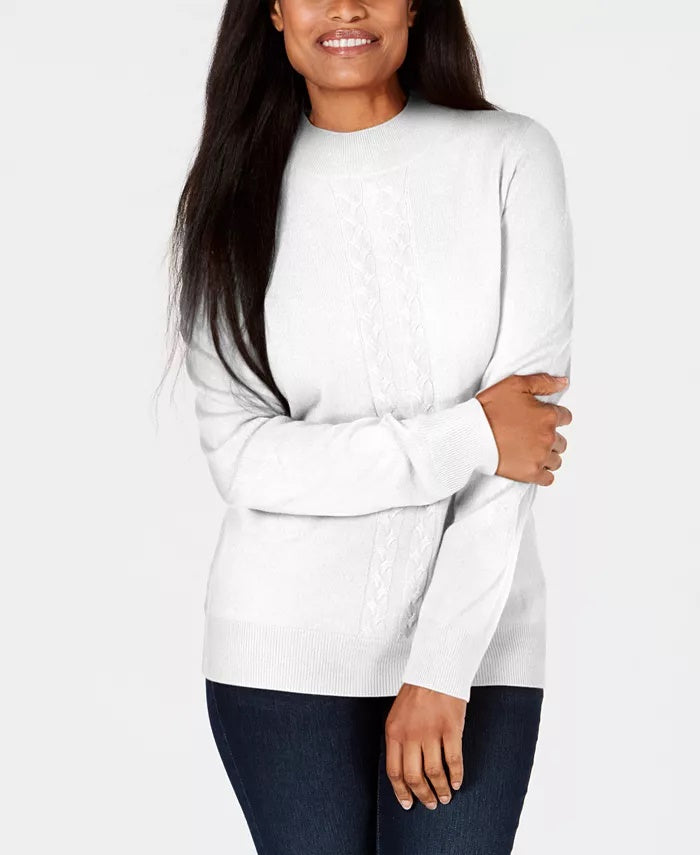 Karen Scott Suéter Feminino Petite Cable-Knit Crewneck Rosaoverfl Tamanho Petite Pequeno
