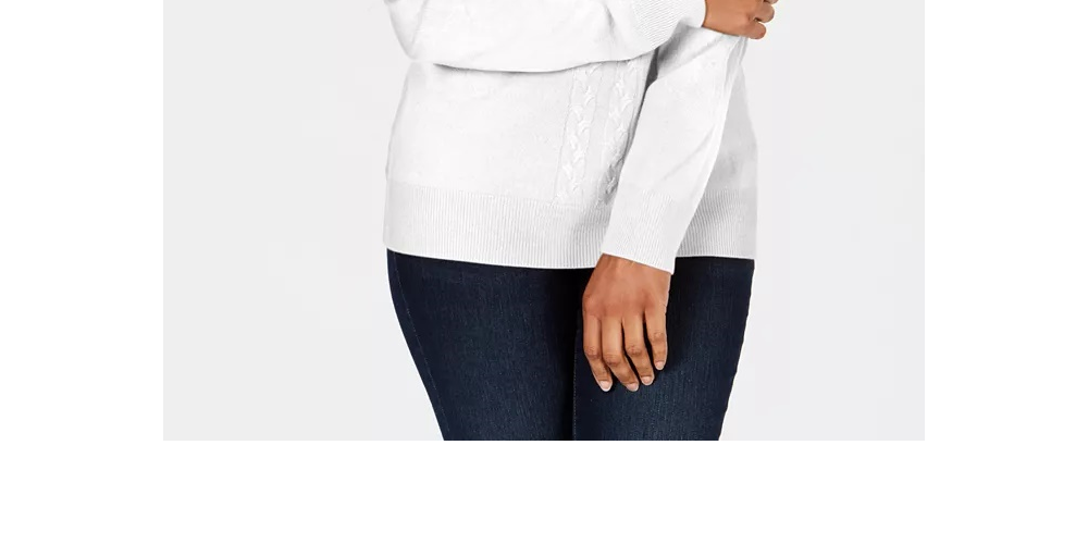 Karen Scott Suéter Feminino Petite Cable-Knit Crewneck Rosaoverfl Tamanho Petite Pequeno