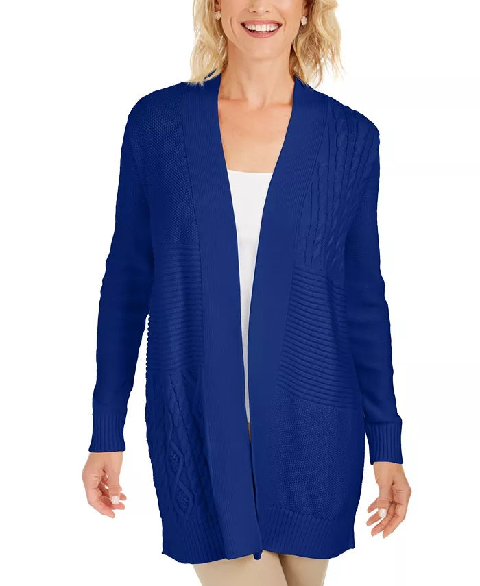 Cardigan feminino patchwork azul Charter Club, tamanho XX-G
