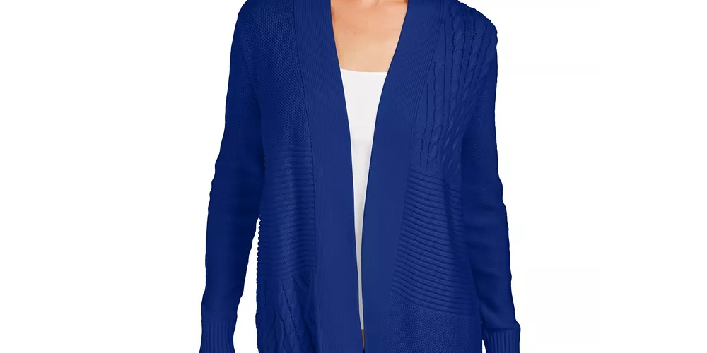 Cardigan feminino patchwork azul Charter Club, tamanho XX-G