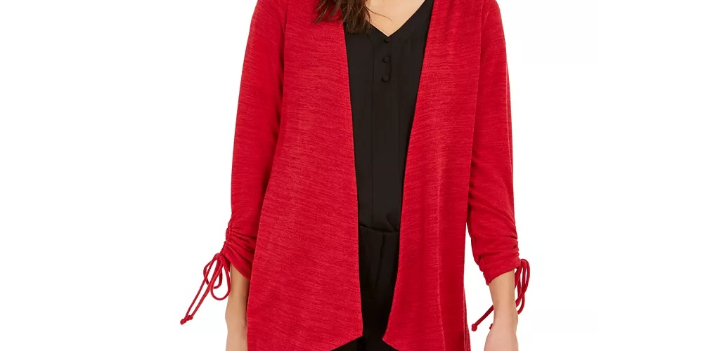 Suéter feminino NY Collection Petite com cordão e manga longa, tamanho pequeno, vermelho