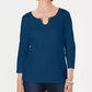 Blusa feminina Karen Scott manga três quartos azul tamanho pequeno