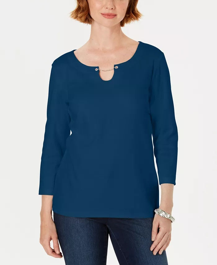 Blusa feminina Karen Scott manga três quartos azul tamanho pequeno