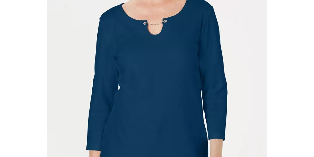 Blusa feminina Karen Scott manga três quartos azul tamanho pequeno