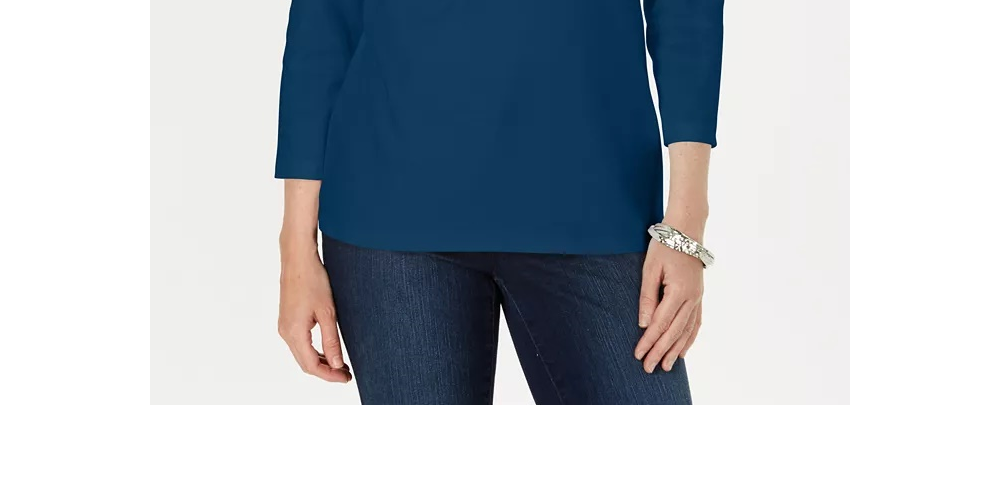 Blusa feminina Karen Scott manga três quartos azul tamanho pequeno