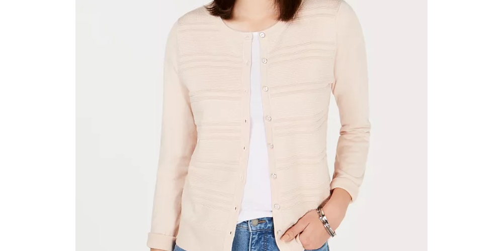 Cardigan texturizado feminino Charter Club Petite, rosa, tamanho pequeno, extragrande