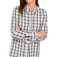 Camisa xadrez branca feminina Charter Club com botões e punhos, tamanho médio, branca, tamanho médio