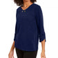 Blusa texturizada feminina NY Collection Petite com manga 3/4, azul, tamanho pequeno médio