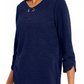 Blusa texturizada feminina NY Collection Petite com manga 3/4, azul, tamanho pequeno médio