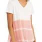 Blusa feminina estilo &amp; co, estampa tie-dye, decote em V, mistura de linho, bege, tamanho extragrande