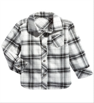 Camisa xadrez de algodão para meninos First Impressions, branca, tamanho 3-6 meses
