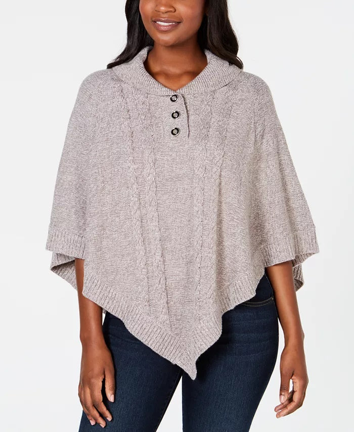 Poncho Karen Scott feminino com gola xale marrom tamanho grande/extra grande