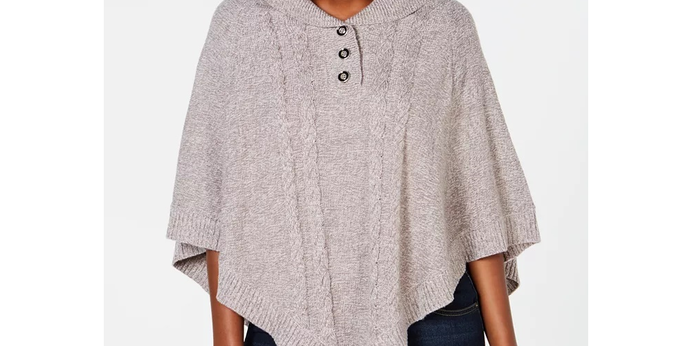 Poncho Karen Scott feminino com gola xale marrom tamanho grande/extra grande