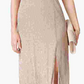 Vestido feminino R &amp; M Richards com decote halter e decote em V, tamanho 10, dourado