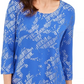 Blusa estampada feminina JM Collection manga 3/4 azul tamanho pequeno